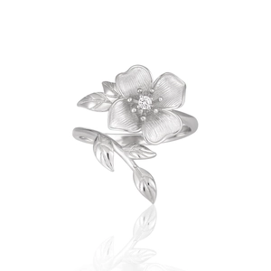 S925 Sterling Silver Flower Open Ring For Women Minimalist French Temperament Zirconia Inlaid Leaf Vine Adjustable Finger Ring Jewelry