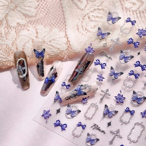 Adesivi Per Unghie In Rilievo Retro Farfalla Viola Fiocco Croce Design Autoadesivo Decorazione Manicure Gotica