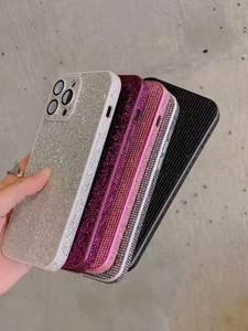Glitter rhinestone phone cases in silver, purple, pink and black for iPhone models