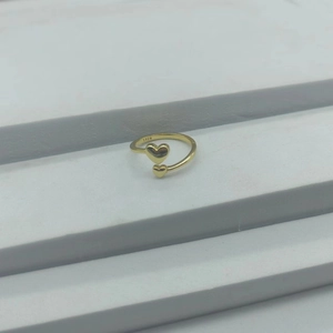 Minimalist S925 sterling silver open ring with double heart design in golden finish