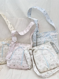 Sweet Japanese Style Shoulder Bag Floral Bear Print Lace Ruffle Ribbon Bow Lolita Crossbody Handbag For Women