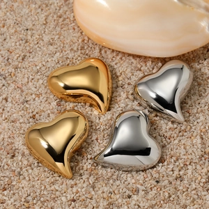 Puffy Heart Stud Earrings Stainless Steel 3D Geometric Mirror Polished Minimalist Commuter Jewelry For Women
