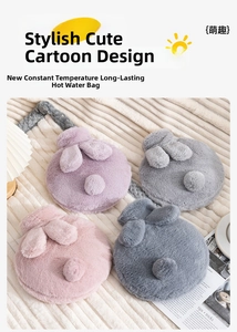 Soft faux rabbit fur hot water bottle covers in pastel colors with cute bunny ears and tails