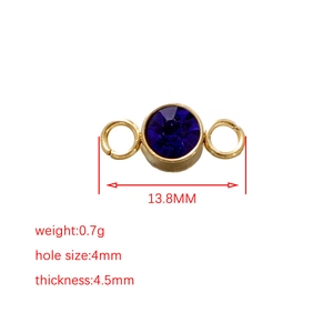 Golden stainless steel birthstone pendant charm with blue gem and size measurements