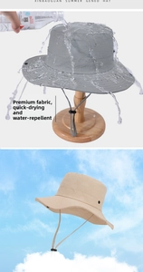 Close-up of quick-dry waterproof wide brim sun hat with adjustable windproof drawstring