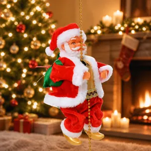 Close-up of electric Santa climbing gold beads with three-speed switch function