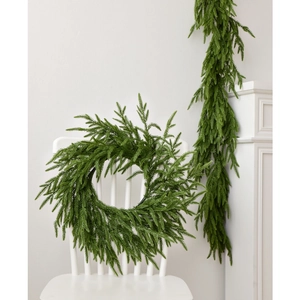 Realistic Norfolk pine Christmas wreath and garland set for elegant holiday home decoration