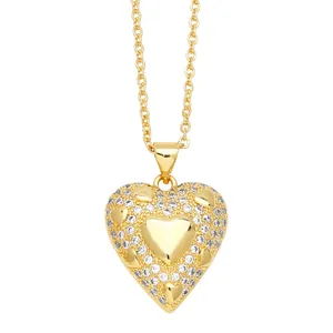 Exquisite gold heart necklace with micro-p鑲 ziconia crystals on a sleek link chain
