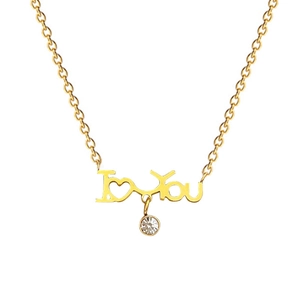 Gold titanium steel I Love You letter necklace with a sparkling round zircon pendant