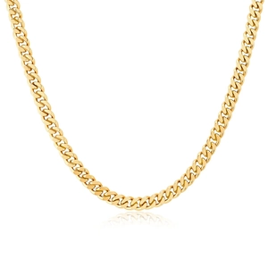 Minimalist 3mm golden cuban link necklace in titanium steel on a white background