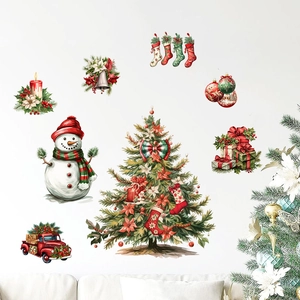 Christmas tree and snowman wall decals set for living room and bedroom holiday decoration
