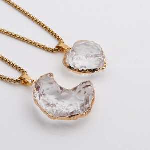 Transparent Crystal Moon Heart Pendant Necklace Gold Plated Stainless Steel Chain Vintage Bohemian Jewelry For Men Women