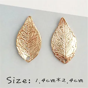 Pair of rose gold leaf charms for DIY jewelry making featuring fine vein texture 1.4x2.4cm