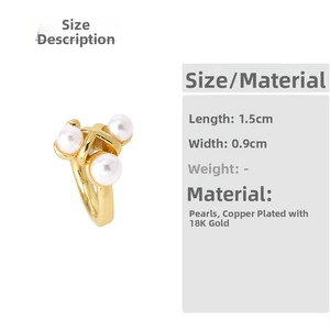 Detail showing dimensions of 1.5cm length and 18K gold plated copper pearl ear cuff