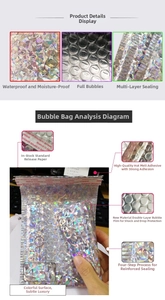 Detailed holographic bubble mailer showing waterproof layers and self-sealing adhesive strip