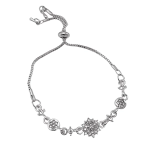 Detail of silver bracelet with roman crystal zircon stones and adjustable drawstring closure