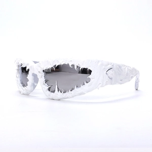 Futuristic hip-hop sunglasses with white flame texture frames and dark polarized lenses