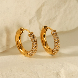 Luxurious 18K gold plated stainless steel hoop earrings with multi-row pavé crystals
