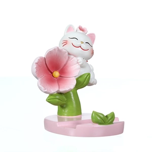 Cute cherry blossom lucky cat resin phone holder for home and office desktop decoration
