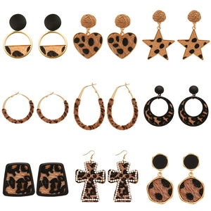 9-piece leopard print earring set featuring gold hearts and stars in geometric shapes