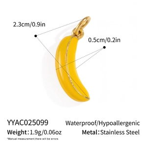 Banana pendant dimensions 2.3cm by 0.5cm in gold stainless steel with weight details
