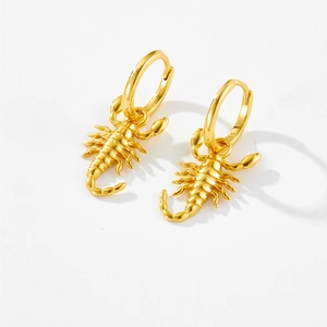 Minimalist S925 sterling silver scorpion hoop earrings with a sleek gold plated finish