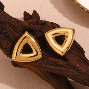 Modern 18K gold plated stainless steel hollow triangle stud earrings for women