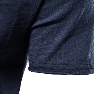 Men's slim fit navy blue T-shirt featuring breathable slub cotton knitted fabric texture