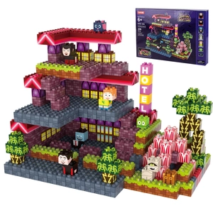 Modèle de Château d'Hôtel de Style Pixel en Bloc de Construction DIY pour Enfants Jouet Assemblé de Manoir Gothique Créatif Cadeau Éducatif