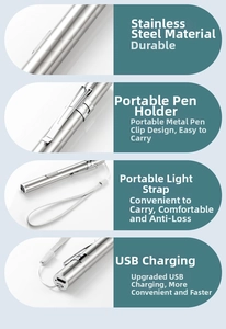 Détails de la lampe stylo médicale en acier inoxydable avec recharge USB-C et clip