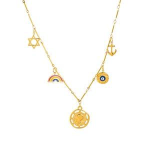Collier en acier inoxydable plaqué or 18K avec pendentifs étoile, arc-en-ciel et mauvais œil