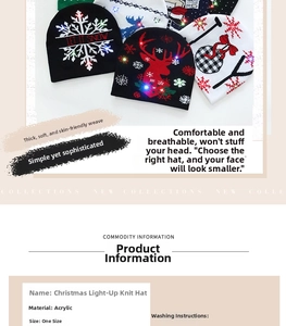 Detail of Christmas LED beanie made of acrylic material with warm snowflake knit patterns