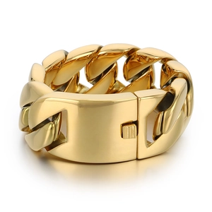 Bracciale da uomo a catena cubana da 31mm placcato oro con chiusura rettangolare