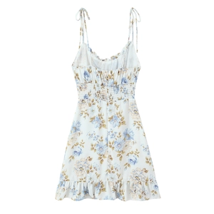 Florales Camisole-Kleid mit blau-gelben Mustern und elastischem Taillendesign