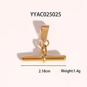 Polished gold stainless steel T-bar jewelry charm with dimensions 2.18cm and weight 1.4g