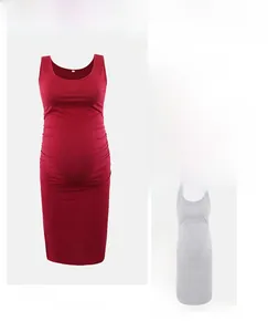 Detail of maternity bodycon tank dress showing side ruching in multiple colors