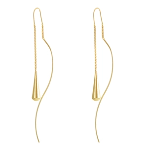 Elegant long gold tassel earrings with tapered metallic drops and sleek wavy ear wires