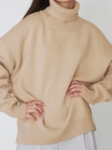 Pull À Col Roulé Pour Femmes Oversize Couleur Unie Manches Longues Tricot Doux Haut Décontracté