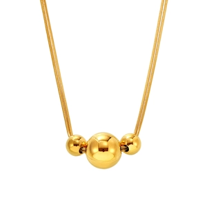 Double-layered gold stainless steel snake chain necklace with three polished spheres