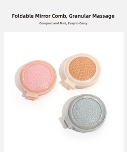 Foldable marble pattern hairbrush with mirror in pink beige and grey colors
