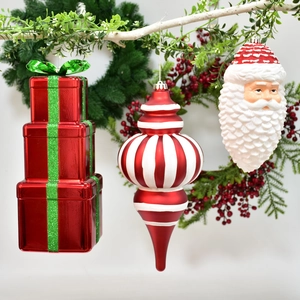 Christmas Hanging Ornaments Painted Plastic Finial Gourd Present Shape Santa Claus Glitter Baubles Festive Holiday Decor