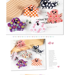 Set of 6 ghost-shaped Halloween hair claws with various floral and checkered patterns