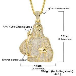 Spécifications du pendentif religieux hip-hop doré avec détails en zircons cubiques