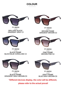 Collage of square frame sunglasses showing six color variants with gradient lenses