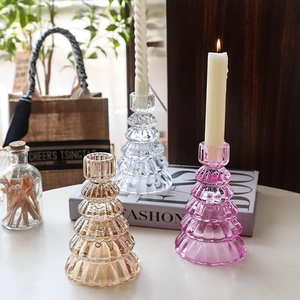 Set di 3 portacandele in vetro a forma di albero di Natale per decorazioni festive