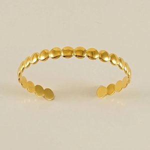Stainless Steel Cuff Bracelet 18K Gold Plated Adjustable Open Geometric Beaded Design Minimalist Fashion Jewelry Women