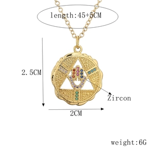 Detailed view of Zircon Hamsa Hand pendant necklace with dimensions 2.5cm by 2cm