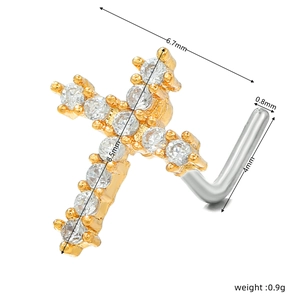 Detailed dimension guide for L-shaped cross nose stud with micro-pave white zircons