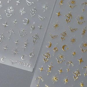 Astrological gold and silver nail stickers with 3D star and moon designs, model M-175