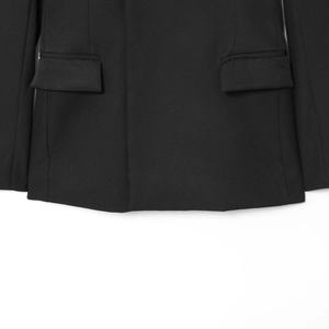 Women's elegant black oversized long-sleeve blazer jacket with flap pocket detail